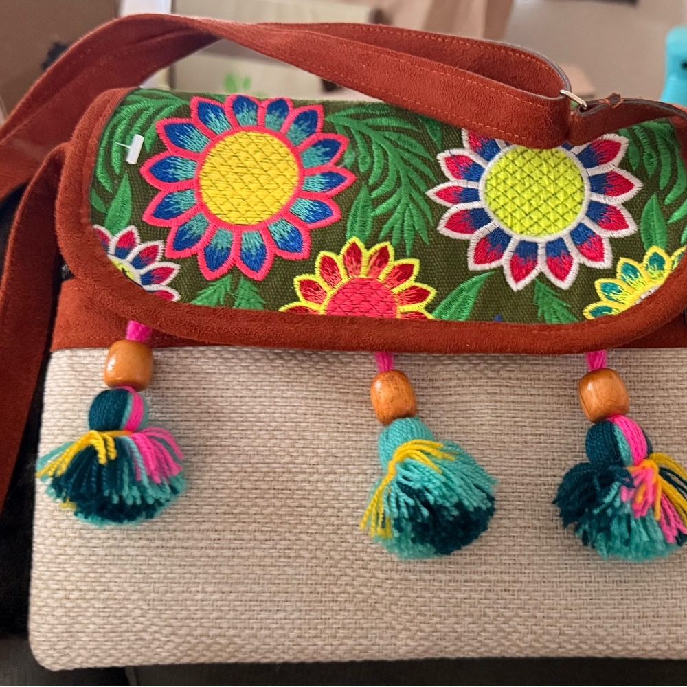 Handmade Floral Embroidered Mexican Crossbody Bag